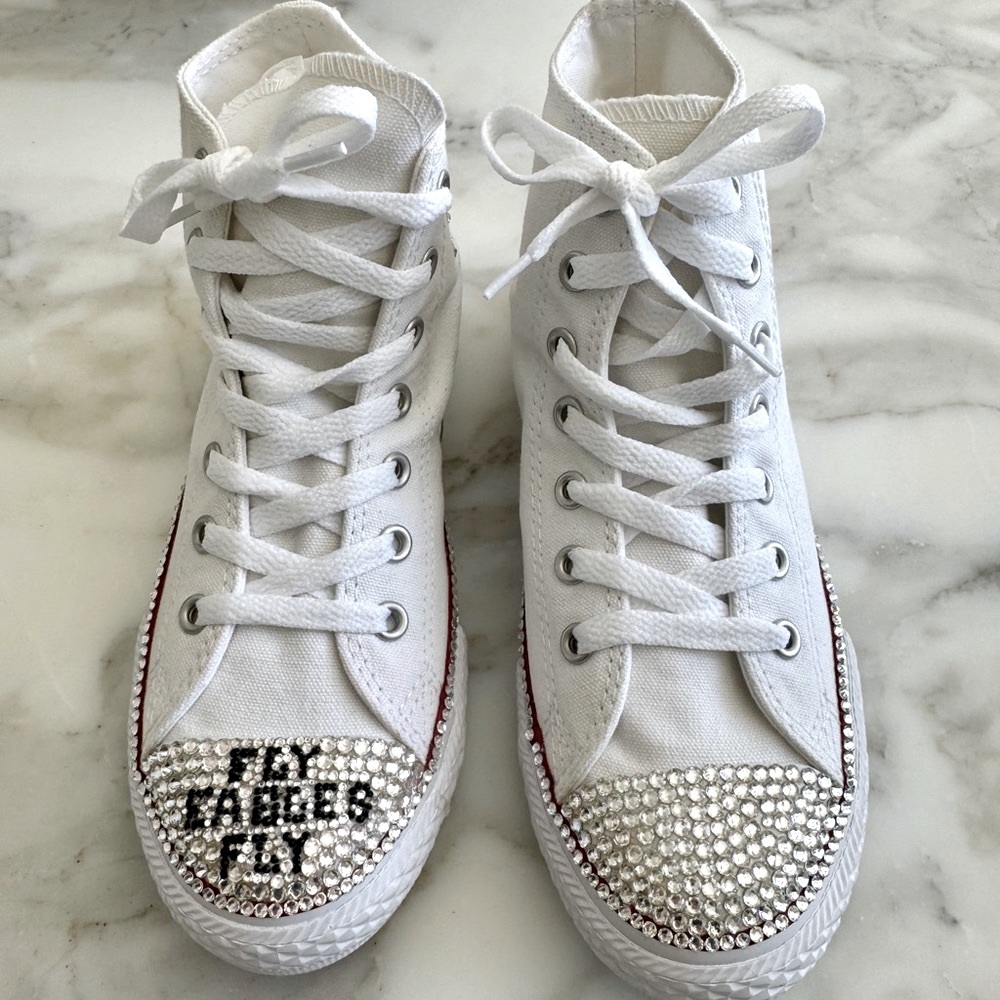 Converse Sneakers White Rhinestone Gems Kids Sneakers Hannah Fly Eagles Fly - Picture 9 of 15
